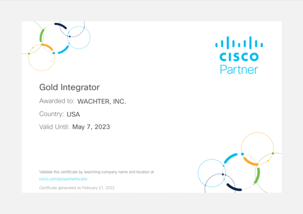 Cisco Gold Certification Wachter 2022