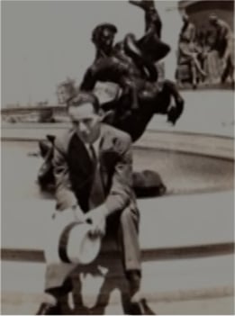 William Wachter sitting by one of Kansas City's fountains