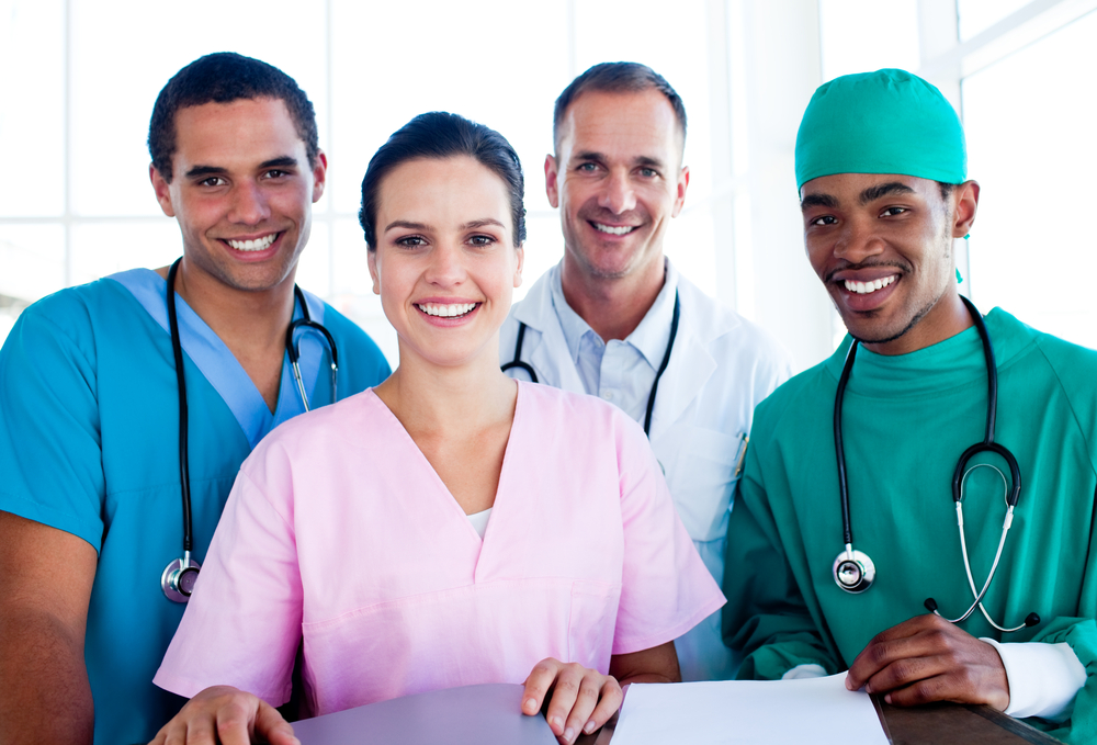 Portrait of a successful medical team at work in hospital Portrait of a successful medical team at work in hospital
